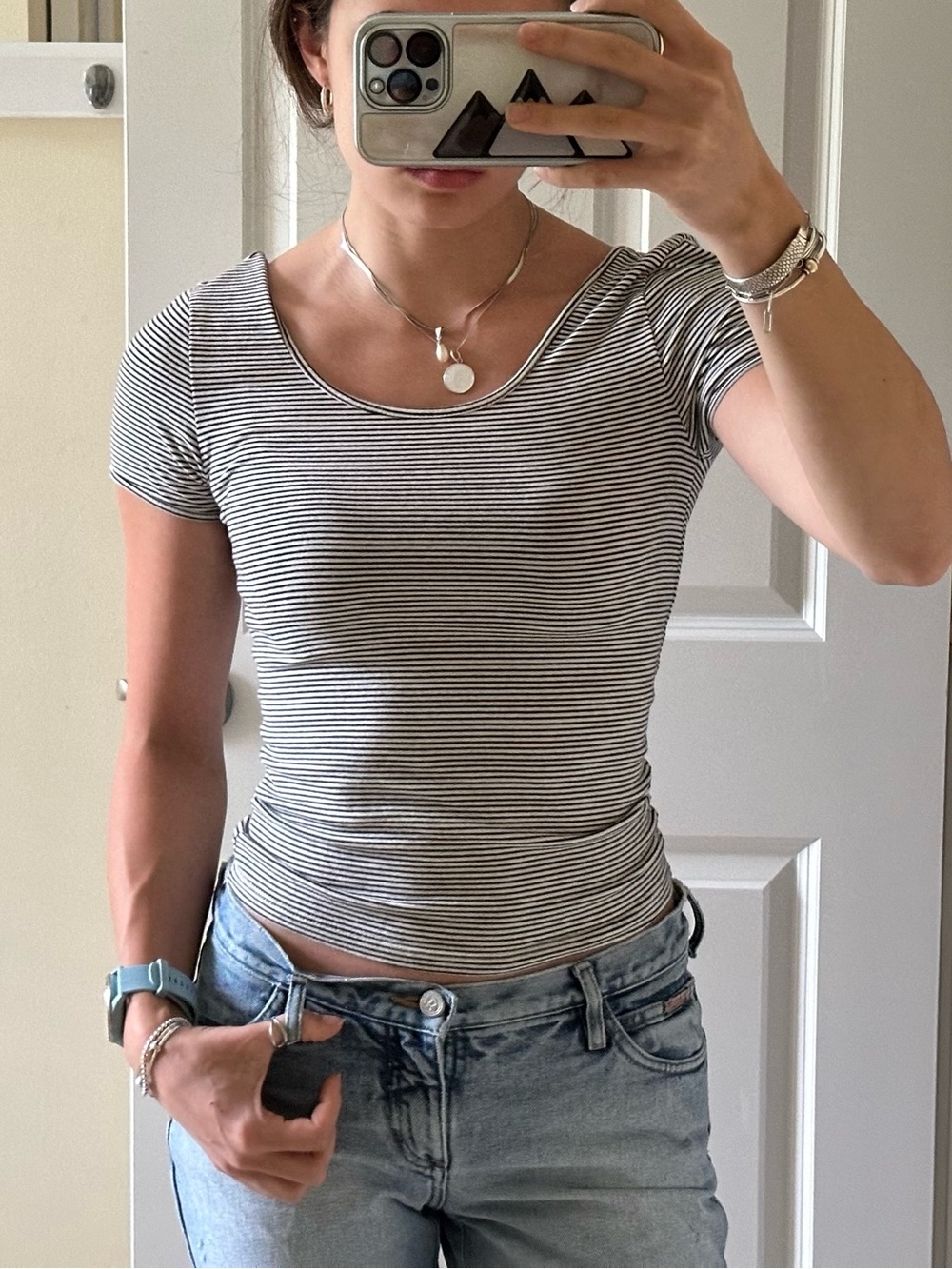 Black & White Striped Short Sleeve Shirt